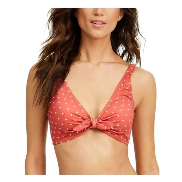 SUNDAZED Swimsuit Top 32B Terracotta Red Polka Dot - Picture 1 of 6